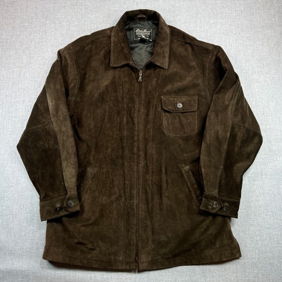 Vintage 90s Eddie Bauer Suede Leather Jacket Men XL TALL Brown Zip Streetwear - Picture 1 of 9